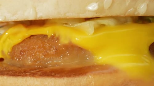 Delicious Burger with Melted Cheese, Close Up
