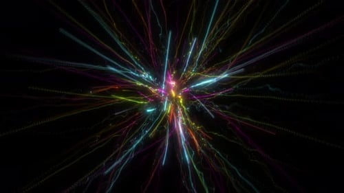 Animation mit zufälliger Energieschleife. Leuchtende Neonlichter bewegen sich nach vorne zur Kamera, zufällig