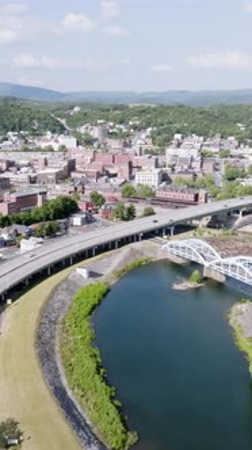 Vertical Cumberland Maryland Aerial Drone Pan Right to Left Cityscape