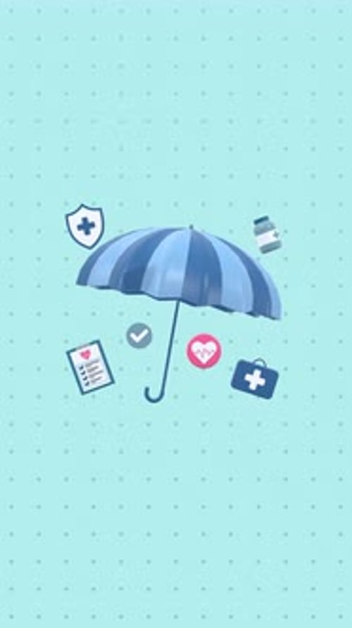 Vertical Animated Concept Showing Healthcare and Life Insurance, Representing Medical Coverage.