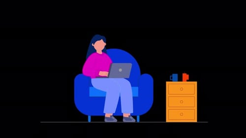 Flat Design Animation: Person Working on Laptop in Comfortable Setting