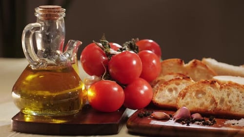 Delicious Tapas Bread with Tomatoes Pasta with Olive Oil Closeup Bruschetta with Red Sauce Ketchup