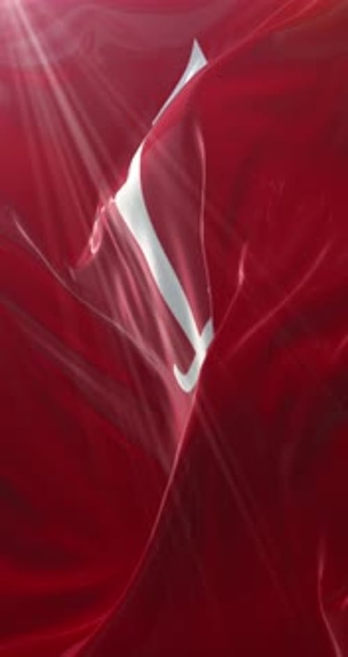 Elegant Red Fluid Fabric Reveals Crescent and Star