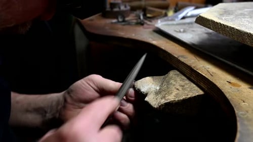 Gold Wedding Ring Craft By Goldsmith Isolated Macro Video Craft Jewelry Making with Professional