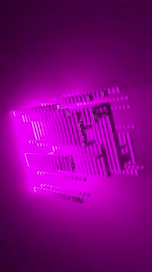 Vertical Vj loop. Technological electric glowing cube with separable segments. Dj visuals effects