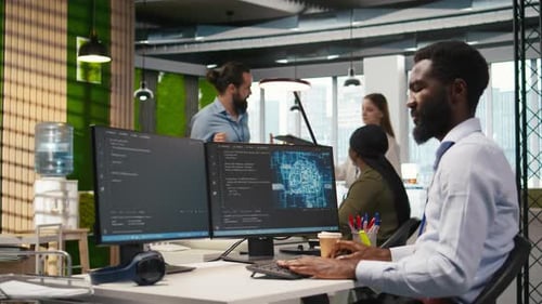 System Administrator in Office Using PC Automating Repetitive Tasks with AI