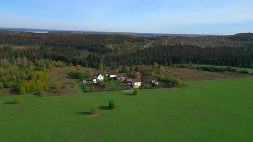 Serene Rural Landscape With Farms Peaceful Rural Community Surrounded By Fields And Forest Edges