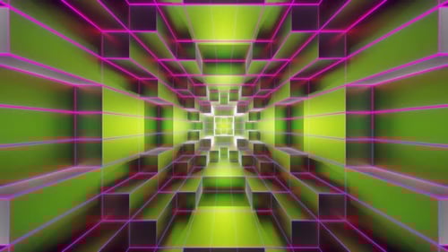 Lime And Pink Neon Glowing Sci-Fi Spiraled Room Background Vj Loop In 4K