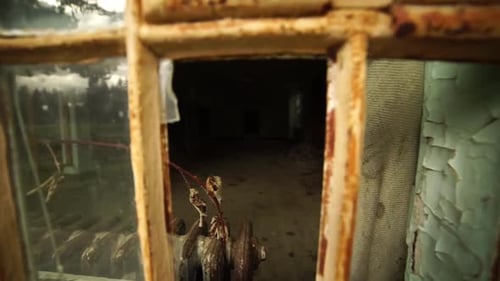 Abandoned Building Interior View Through Broken Window