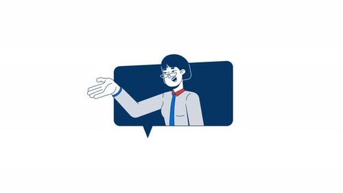 Asiatische weibliche Führungskraft spricht in einer Chat-Blase 2D-Charakteranimation