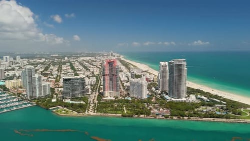 Miami Beach Skyline Cityscape Architecture of Miami Bayside Aerial View