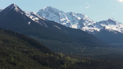 Majestic Snow-Capped Mountains and Verdant Pine Forests in Scenic British Columbia, Canada