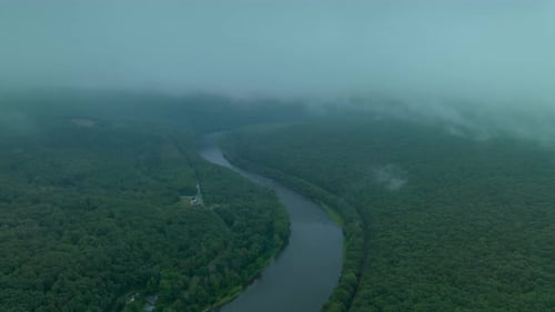 Hyperlapse over Delaware River on a foggy morning.