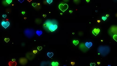 Glowing Neon Light Love Heart Particles Bokeh Background Loop