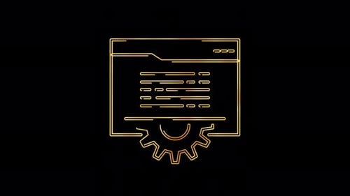 Animated Outline Browser Window with Code and Rotating Gear