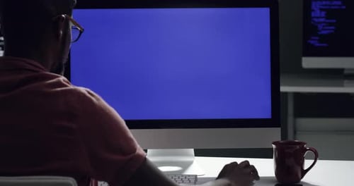 Software development, computer screen or person coding machine learning AI
