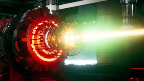 Futuristic Fusion Reactor Core with Glowing Energy Beam and Advanced Particle Accelerator