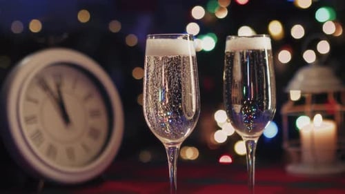New Year 2025 Toast With Champagne And Countdown Timer Near Christmas Tree