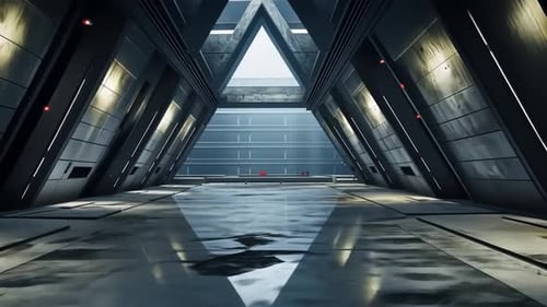 Futuristic corridor with triangular architecture