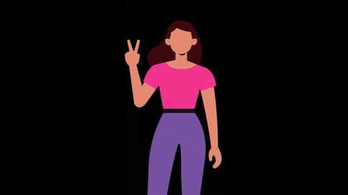 Woman Waving Hand With Two Fingure Animation HD On Alpha