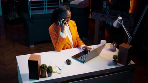 African American Student Answering Call on Mobile Phone Line