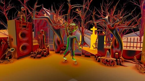 Zombie dancing thiller in a graveyard