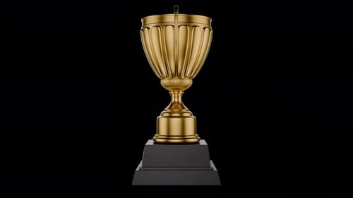 Rotating winner cup, trophy on a transparent background. Winner certificate. First place in a comput