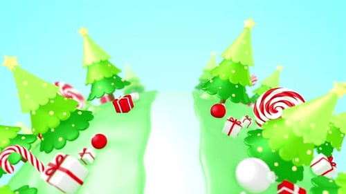 Cute Christmas Landscape Animation with Gifts Trees and Candy Canes