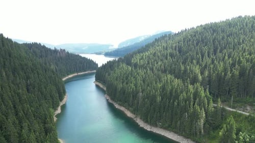 Aerial Lake Between Mountains 4k