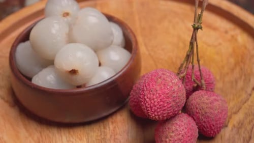 Peeled Lychees and Whole Lychees Close Up
