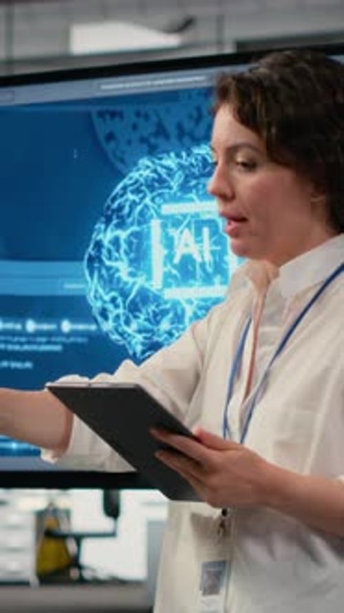 Vertical Video Tech Startup Office CTO Doing Presentation on Machine Learning to Investors