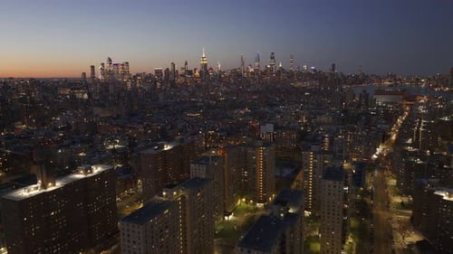 Aerial view of the New York City skyline at night