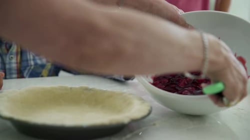 Grandmother and Grandsons Baking Cherry Pie 45 Years