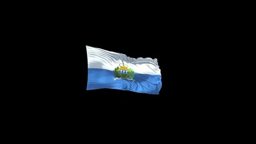 Realistic Waving White Blue Flag with Coat of Arms