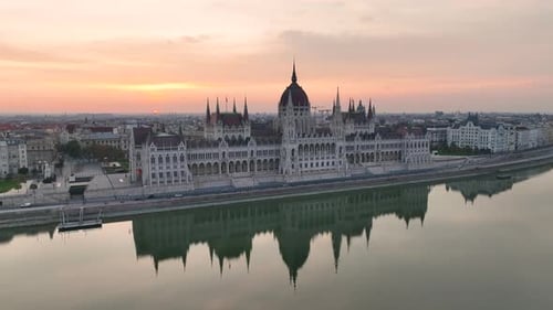 Aerial view of Budapest Parliament Building. Hungary Capital Cityscape at sunrise