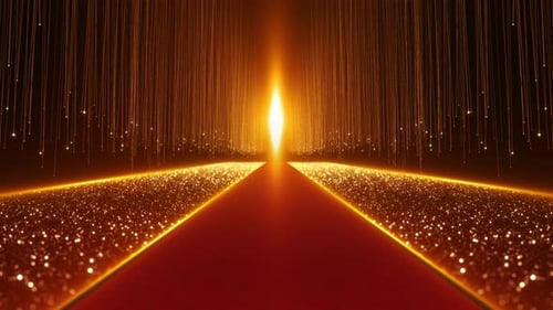 Golden Light Pathway Perspective Animation Leading Bright Horizon Falling Light Streaks Cinematic