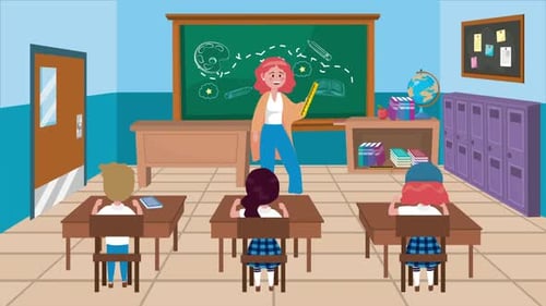 Animated Classroom Education Scene with Teacher and Students