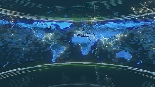 Futuristic Global Digital World Map with Network Connections
