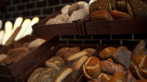 Assorted Types of Bread Displayed on Store Shelves