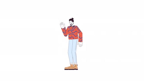 Animated Flat Design Man Waving Gesture