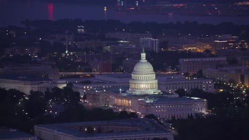 United States capitol shines at dawn a historic Washington dc aerial view