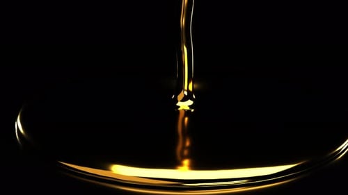 Realistic Animation of Gold Paint Pouring Onto Flat Mirror Surface at Black Background