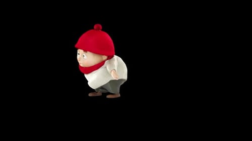Animated Boy Character Hopping in Winter Scarf and Hat