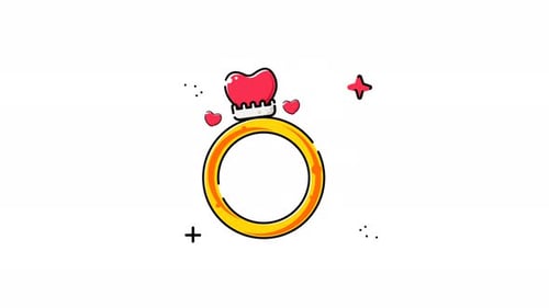 Animated Flat Design Wedding Ring with Heart Gem Icon