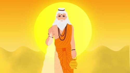 Animated Hindu Sage Waving and Blinking in Flat Design