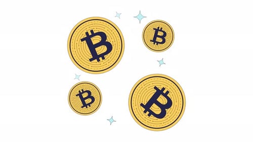 Floating bitcoin coins with sparkles 2D cartoon object animation