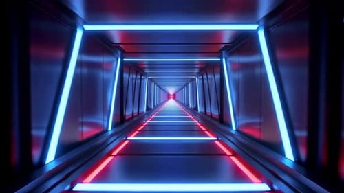 Futuristic Neon Light Tunnel Digital Passage