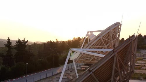 Satellite Dishes at sunset- Aerial view
