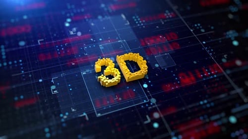 Futuristic 3D Pixel Text on Digital Circuit Board Background