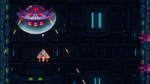 Retro Pixel Art Space Shooter Game Animation with Game Over